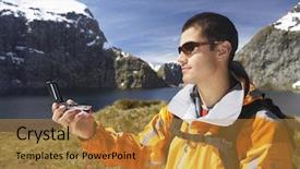  Presentation with mountain view - Presentation design enhanced with compass in by the mountain background and a gold colored foreground