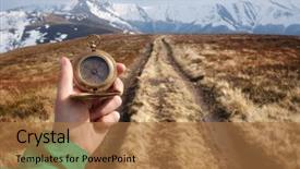  Presentation with compass - Audience pleasing slide set consisting of compass in hand in high backdrop and a coral colored foreground