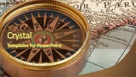  Presentation with vintage compass - Presentation theme having compass on vintage retro map background and a tawny brown colored foreground