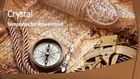  Presentation with vintage compass - Presentation theme having compass sextant and old map background and a red colored foreground