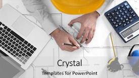  Presentation with professional - Theme consisting of compass white man - professional engineer working with blueprints background and a  colored foreground