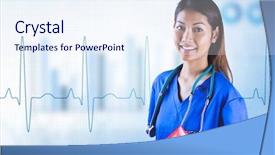  Presentation with compassion - Colorful PPT theme enhanced with compassion - asian nurse with stethoscope looking backdrop and a sky blue colored foreground