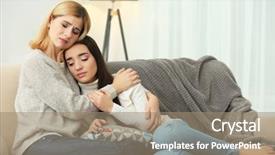 Presentation with child depressed - PPT layouts having compassion - beautiful woman hugging depressed friend background and a coral colored foreground