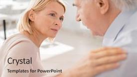  Presentation with compassion - Amazing slide deck having compassion - compassionate aged blonde female looking backdrop and a lemonade colored foreground