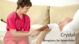 Presentation with elderly home - PPT theme featuring compassion - compassionate home health nurse holds background and a soft green colored foreground