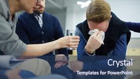  Presentation with tears - Colorful theme enhanced with compassion - depressed man crying and wiping backdrop and a ocean colored foreground