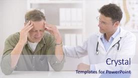  Presentation with stressed - PPT layouts having compassion - doctor comforting mature stressed patient background and a sky blue colored foreground