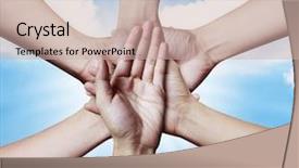  Presentation with compassion - PPT theme enhanced with compassion - hands on sky background and a soft green colored foreground