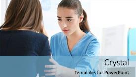  Presentation with medical worker - Colorful slide set enhanced with compassion - young depressed woman and medical backdrop and a light blue colored foreground