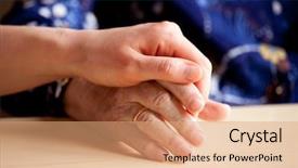  Presentation with elderly - PPT theme having compassion - young hand comforts and elderly background and a coral colored foreground