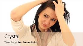  Presentation with stressed - Theme with compassion fatigue - portrait of stressed business woman background and a coral colored foreground