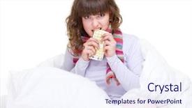  Presentation with sad girl - Theme featuring compassion fatigue - sad girl in scarf background and a sky blue colored foreground