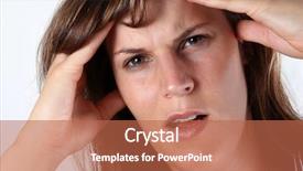  Presentation with headache - Slide deck consisting of compassion fatigue - woman with headache a young background and a  colored foreground