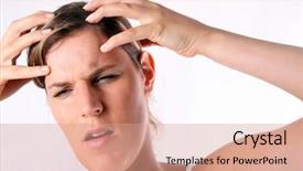  Presentation with headache - Audience pleasing presentation theme consisting of compassion fatigue - woman with headache a young backdrop and a coral colored foreground