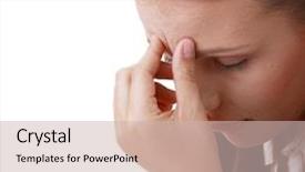  Presentation with hands holding - Colorful presentation theme enhanced with compassion fatigue - woman with severe migraine headache backdrop and a soft green colored foreground