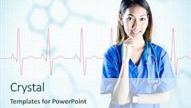  Presentation with nurse thinking - Presentation design featuring compassionate heart - asian nurse thinking with hand background and a sky blue colored foreground