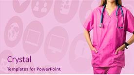  Presentation with asian nurse helps a man - PPT theme having compassionate heart - asian nurse with stethoscope looking background and a lemonade colored foreground