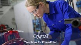  Presentation with plumbing - Slide set featuring compast - young woman apprentice learning plumbing background and a ocean colored foreground