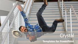  Presentation with cordless - Colorful presentation enhanced with compensation - hispanic worker falling on stairs backdrop and a gray colored foreground
