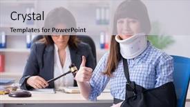  Presentation with compensation - Colorful slide deck enhanced with compensation - injured employee visiting lawyer backdrop and a light gray colored foreground