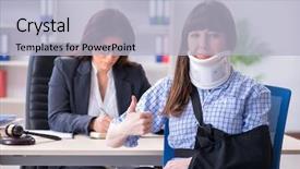  Presentation with compensation - PPT theme with compensation - injured employee visiting lawyer background and a light blue colored foreground