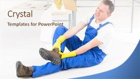  Presentation with work injury - Audience pleasing PPT theme consisting of compensation - man worker with ankle injury backdrop and a cream colored foreground