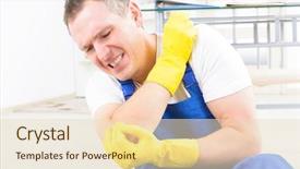  Presentation with work injury - Audience pleasing slides consisting of compensation - man worker with elbow injury backdrop and a lemonade colored foreground