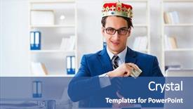  Presentation with office king - PPT layouts with compensation management - businessman king with money background and a ocean colored foreground