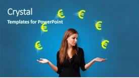  Presentation with euro - Slide set with compensation management - young happy person juggle background and a ocean colored foreground