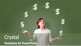  Presentation with dollar - PPT theme having compensation management - young happy person juggle background and a ocean colored foreground