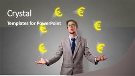  Presentation with euro - Beautiful presentation featuring compensation management - young happy person juggle backdrop and a coral colored foreground