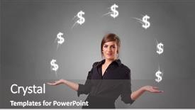  Presentation with dollar - Slide set having compensation management - young happy person juggle background and a gray colored foreground