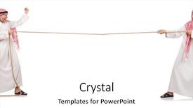  Presentation with war - Audience pleasing presentation theme consisting of competative forces - arab in tug of war backdrop and a  colored foreground