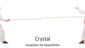  Presentation with war - Presentation theme consisting of competative forces - arab in tug of war background and a white colored foreground