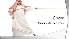  Presentation with war - Amazing PPT layouts having competative forces - arab man in tug backdrop and a  colored foreground