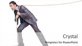 Presentation with rope - Theme with competative forces - businessman pulling rope on white background and a  colored foreground