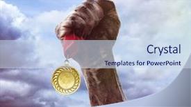  Presentation with medal - Slide set with competative forces - golden medal in hand background and a sky blue colored foreground