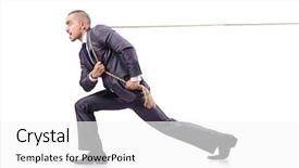  Presentation with tug of war sport - Slide set with competative forces - man in tug of war background and a white colored foreground