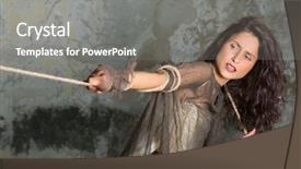  Presentation with force - Amazing PPT theme having competative forces - woman in rags pulling backdrop and a  colored foreground