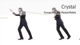 Presentation with rope - Presentation theme having competative forces - young businessman pulling rope isolated background and a white colored foreground