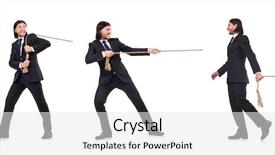  Presentation with hanging rope pictures white - Presentation theme featuring competative forces - young businessman pulling rope isolated background and a  colored foreground