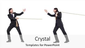  Presentation with rope - Beautiful theme featuring competative forces - young businessman pulling rope isolated backdrop and a white colored foreground