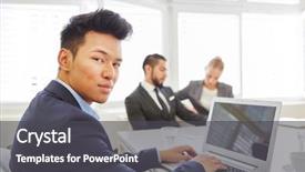  Presentation with asian nurse helps a man - Theme enhanced with competence - asian man as competent programmer background and a dark gray colored foreground