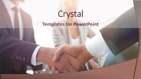  Presentation with handshake - Slide deck having competence - closeup handshake financial partners i background and a sky blue colored foreground