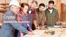  Presentation with team planning - Slide set enhanced with competence - competent craftsman team with drawing background and a coral colored foreground