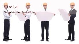  Presentation with growth - Presentation design enhanced with competence - full growth competent engineer architect background and a sky blue colored foreground