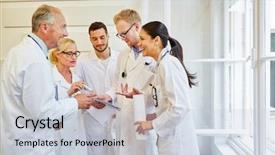  Presentation with team meeting - Audience pleasing slide deck consisting of competence - team of successful doctors laughing backdrop and a lemonade colored foreground