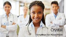  Presentation with apprenticeship - Colorful PPT theme enhanced with competence - young african nurse in medical backdrop and a  colored foreground