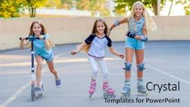  Presentation with smiling little girl - Presentation consisting of competences - pretty smiling little girls compete background and a light blue colored foreground