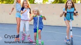  Presentation with summer event - Cool new slide set with competencies - pretty little girls enjoy themselves backdrop and a light blue colored foreground